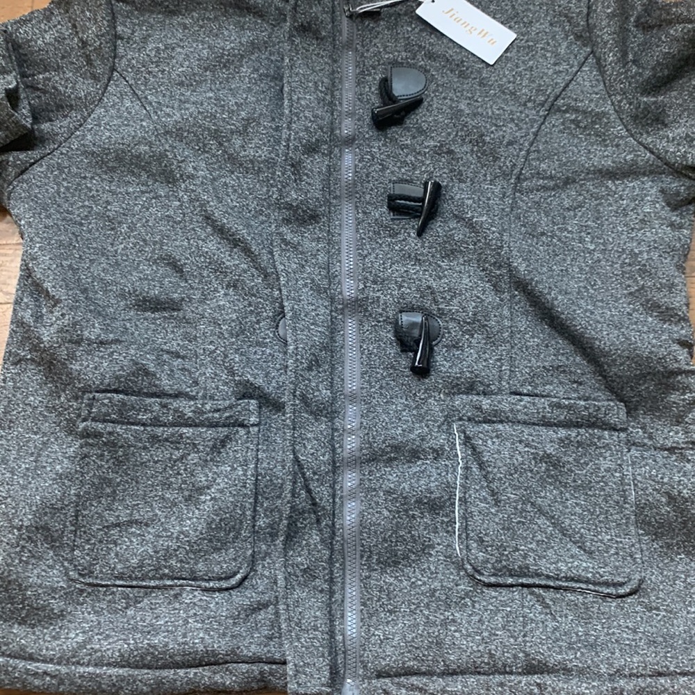JiangWu Womens Fashion Horn Button Fleece Jacket  with Hood - Size XL- Dark Grey - Picture 8 of 13